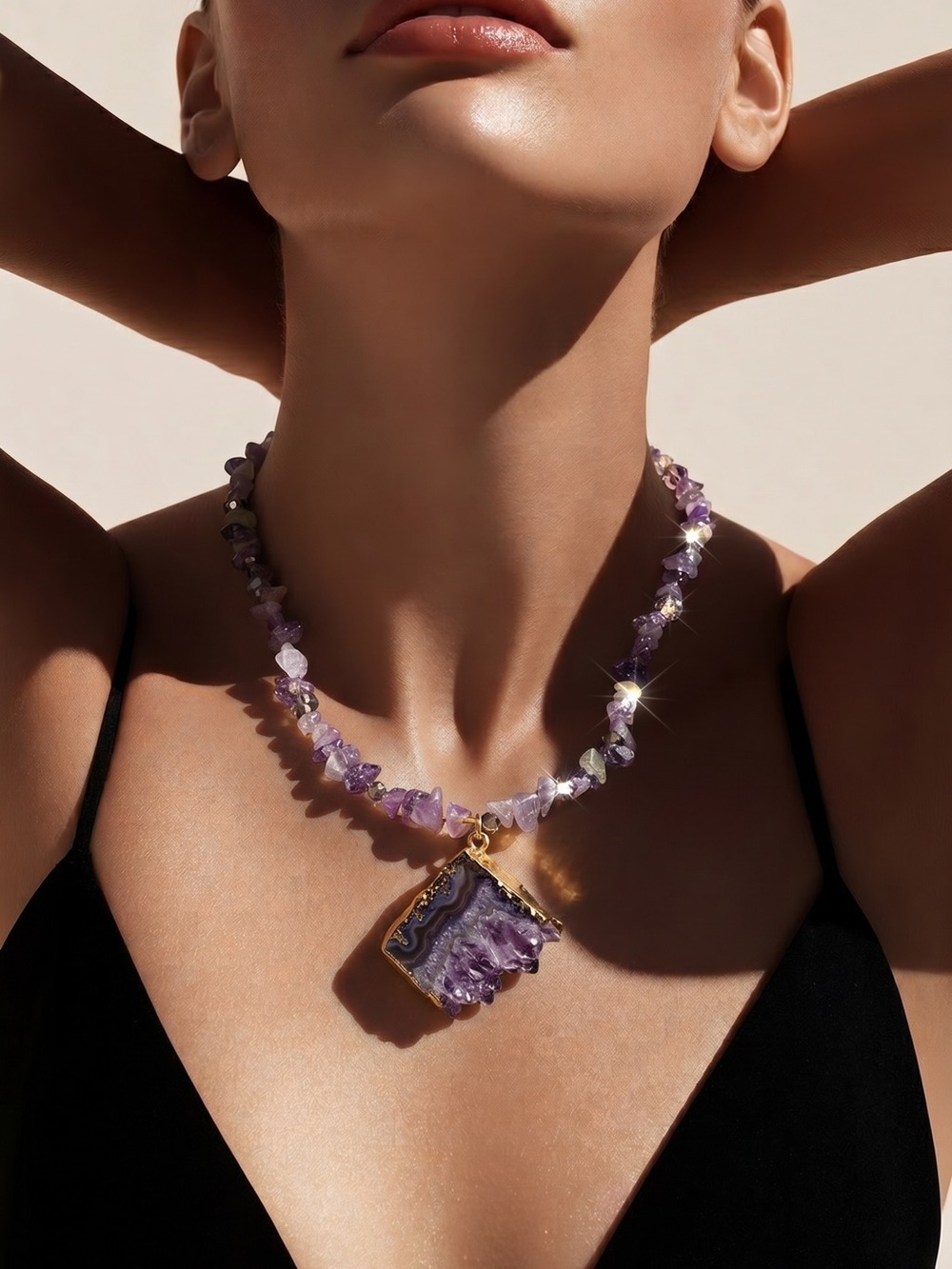 Amethyst Chip Pendant Necklace - Purple Gemstone Statement